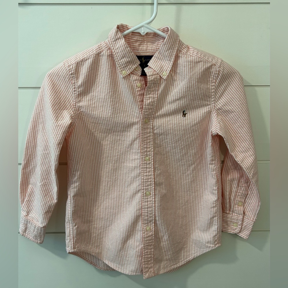 EUC BOYS RALPH LAUREN BUTTON DOWN STRIPED OXFORD SHIRT SIZE: 7 LIKE NEW